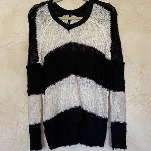 ELAN Black and White Striped Knit Sweater